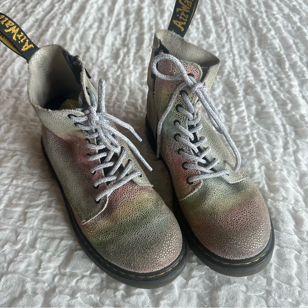 Dr Martens 1460 Rainbow Kidray Boots Kids US 3 EU34 Iridescent Glitter Combat